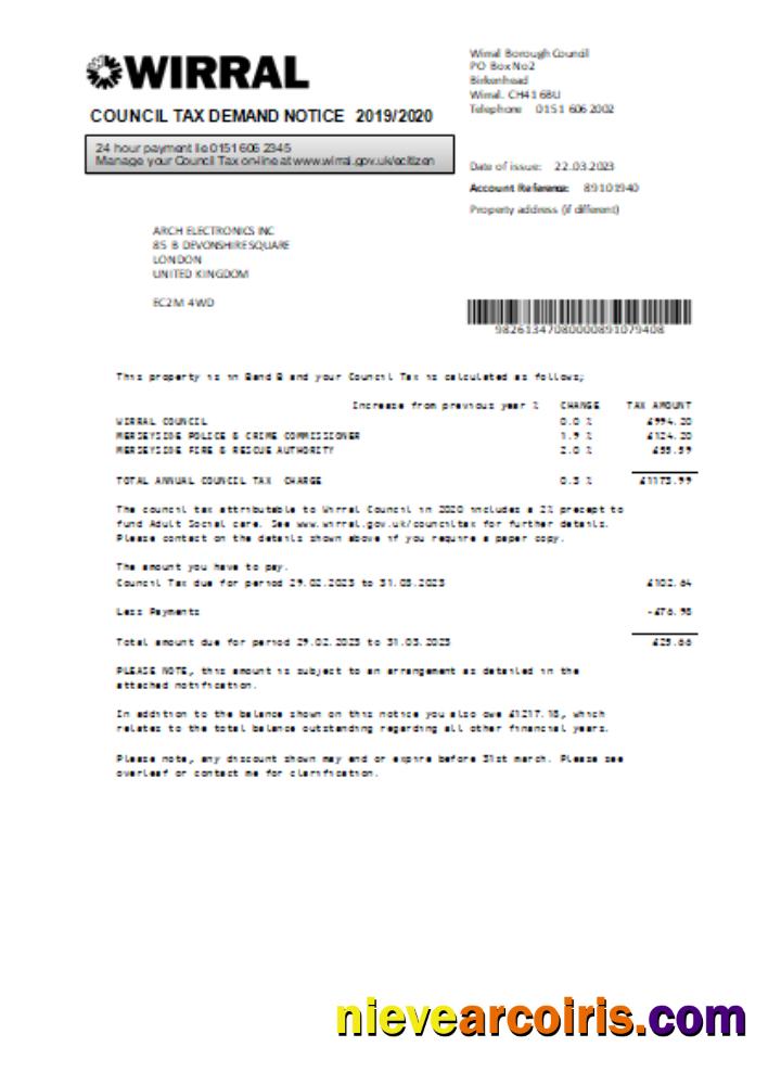 Wirral council tax business bill